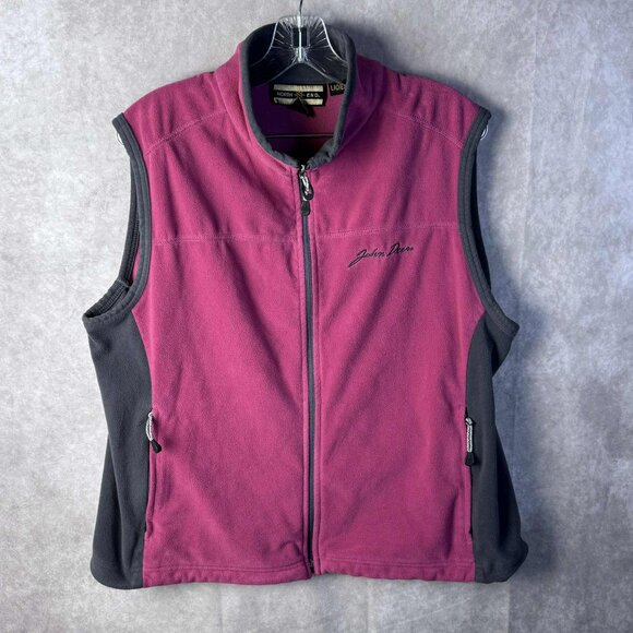 North End Womens Vest Pink Gray Large Sleeveless Embroidered John Deere XXL - Picture 1 of 8